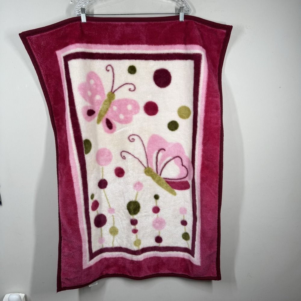 Lambs & Ivy Butterfly & Polka Dots Raspberry Plush Crib Lovey Blanket Throw